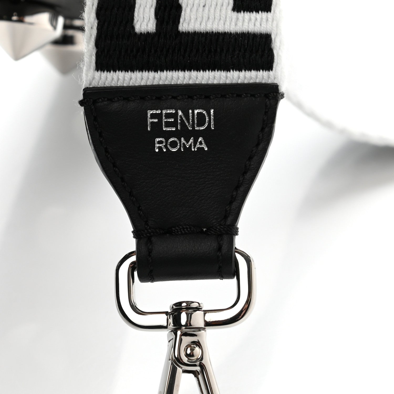 Fendi Canvas Calfskin FF 1974 Studded Strap You Black White 3 of 8