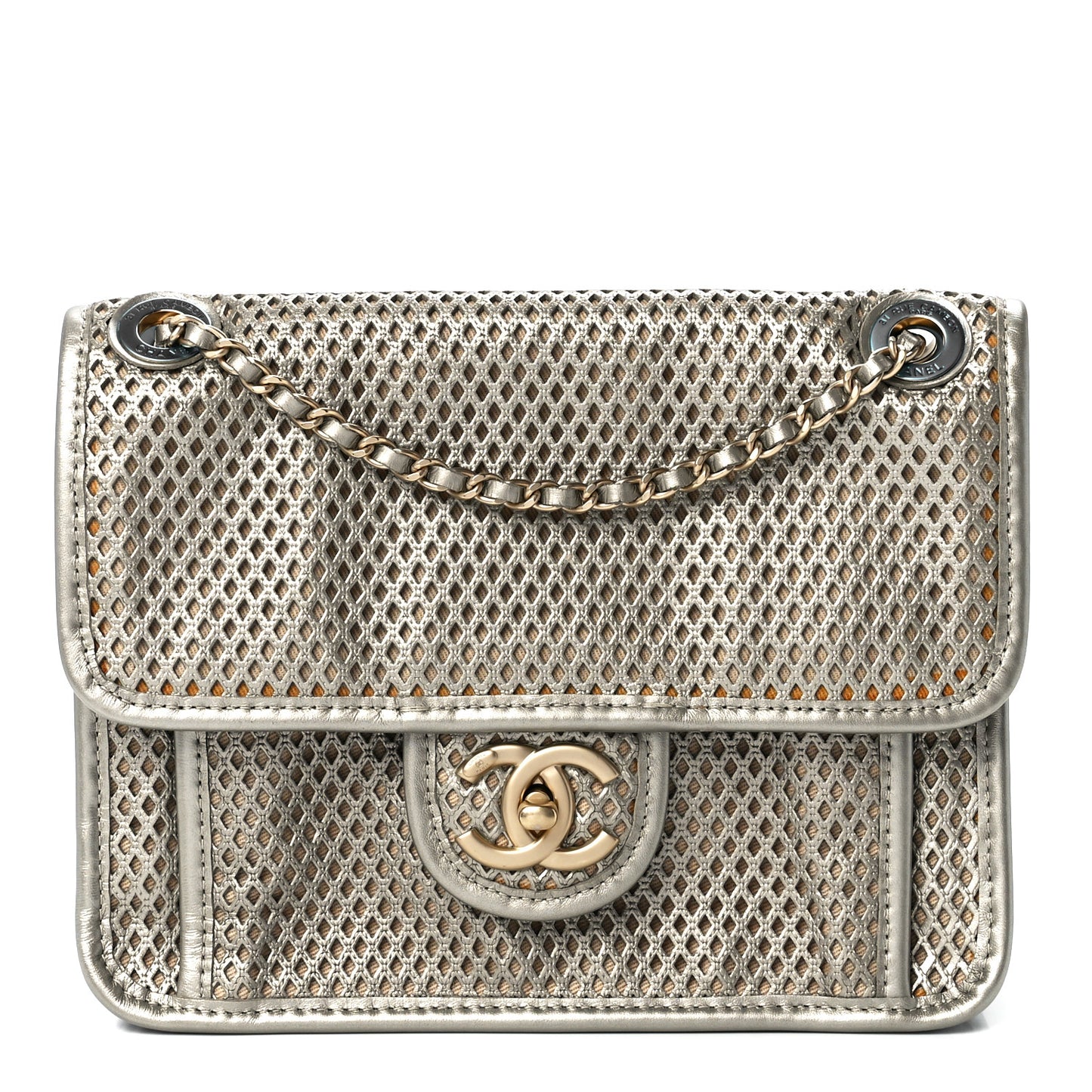 Metallic Perforated Calfskin Small Up In The Air Flap Light Gold