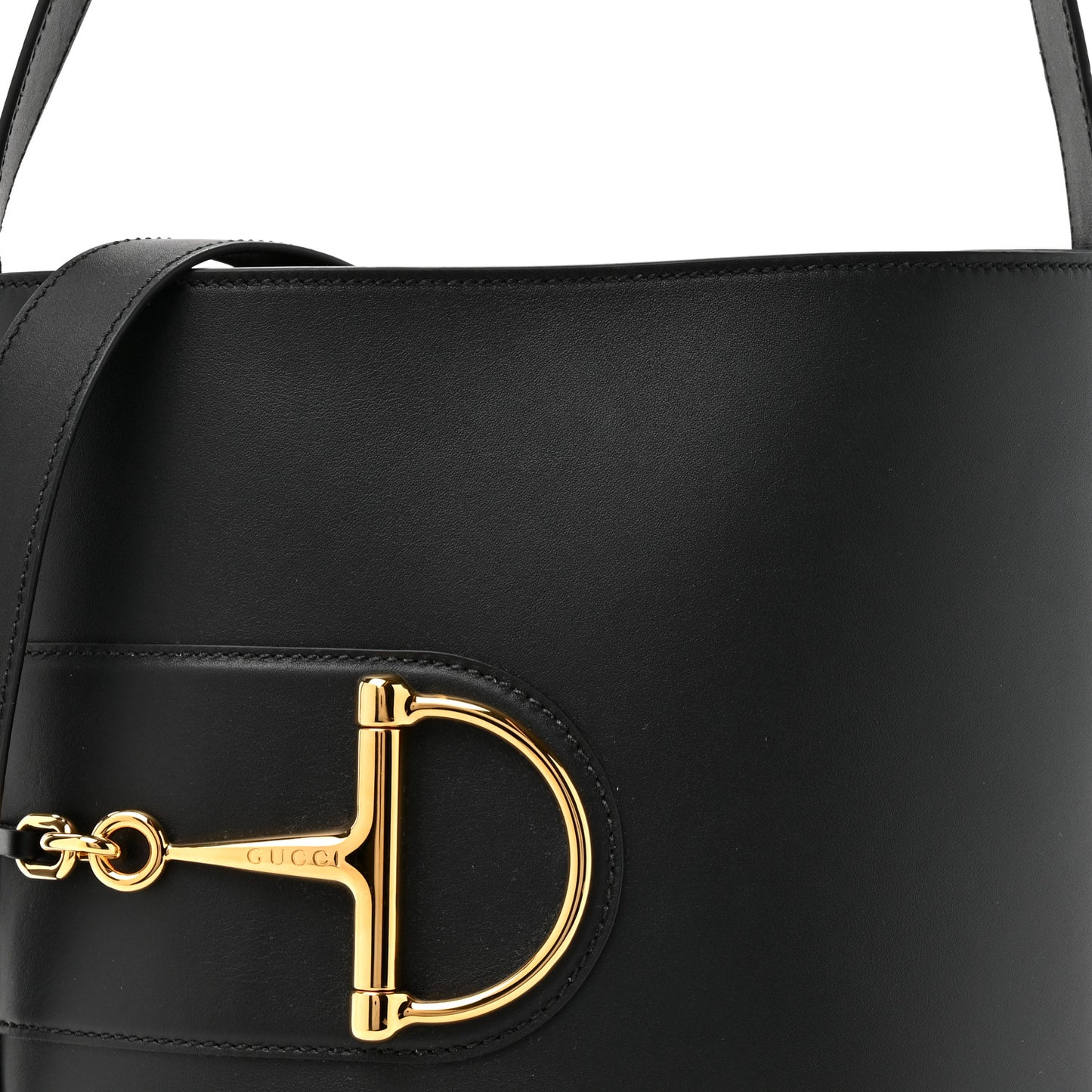 Arabella Calfskin Horsebit 73 Medium Bucket Bag Black