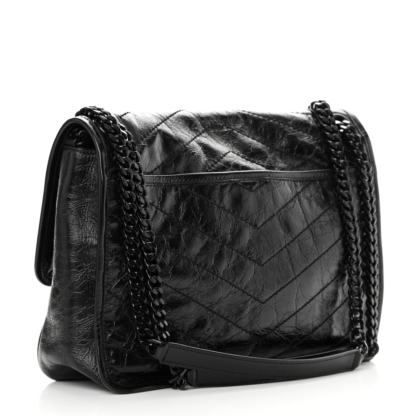 Crinkled Calfskin Matelasse Monogram Medium Niki Chain Satchel Black