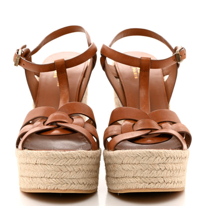 Saint Laurent Calfskin 85 Platform Espadrille Wedge Sandals 39.5 Brown 2 of 8