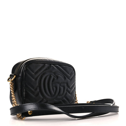 Gucci Calfskin Matelasse Mini GG Marmont Chain Shoulder Bag Black 3 of 9