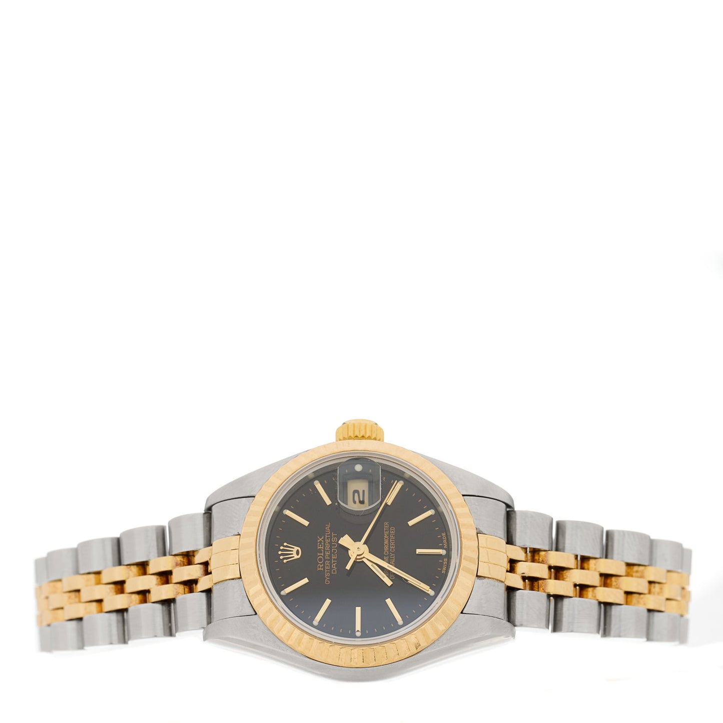 Stainless Steel 18K Yellow Gold 26mm Oyster Perpetual Datejust Watch Black 79173