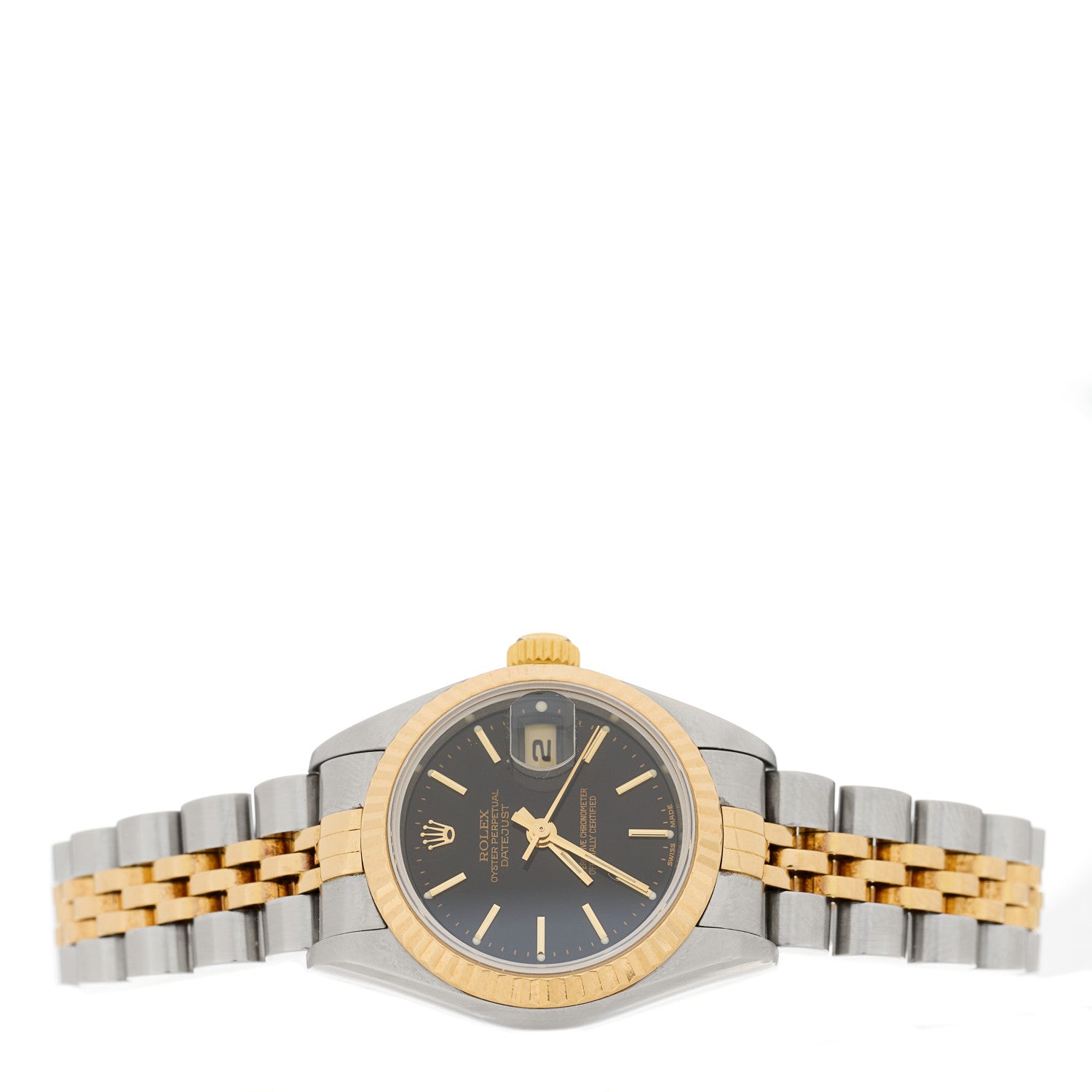 Rolex Stainless Steel 18K Yellow Gold 26mm Oyster Perpetual Datejust Watch Black 79173 2 of 4
