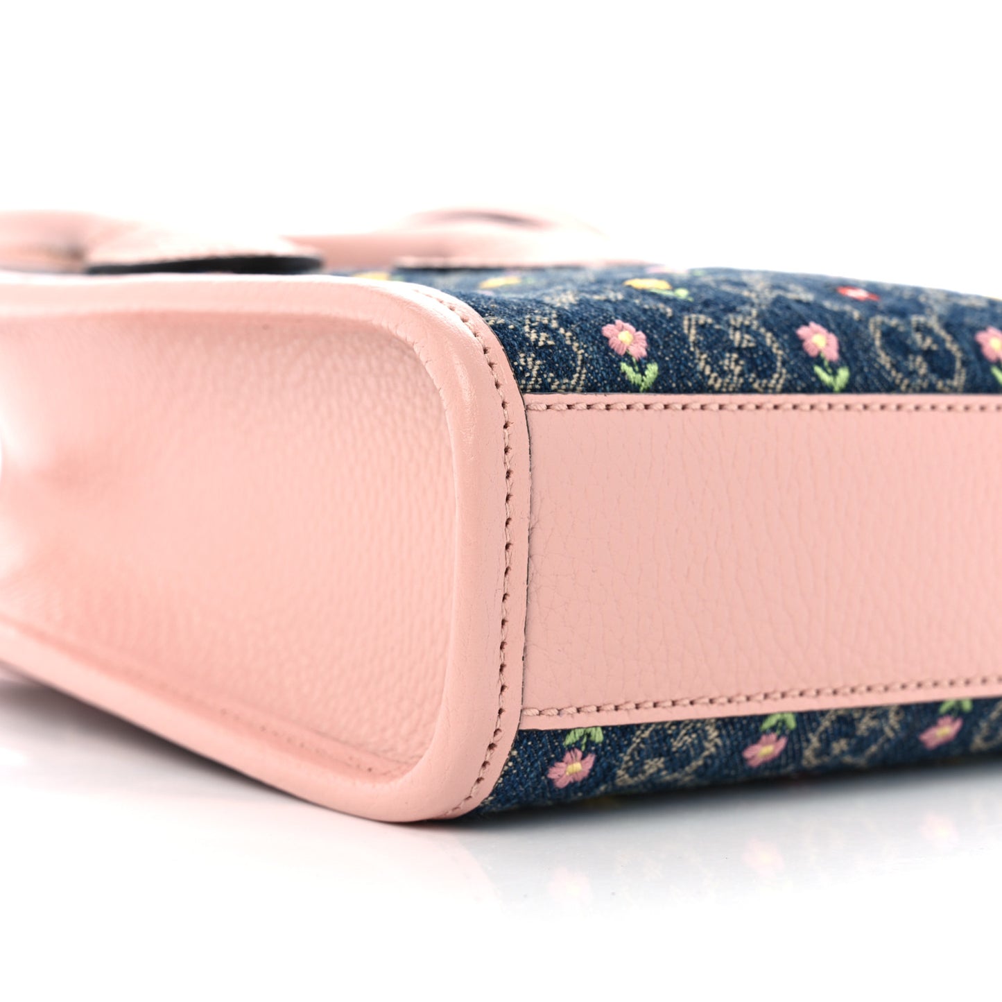 Denim Dollar Calfskin GG Monogram Mini Retro Interlocking G Tote Bag Blue Tea Multicolor Powder Pink