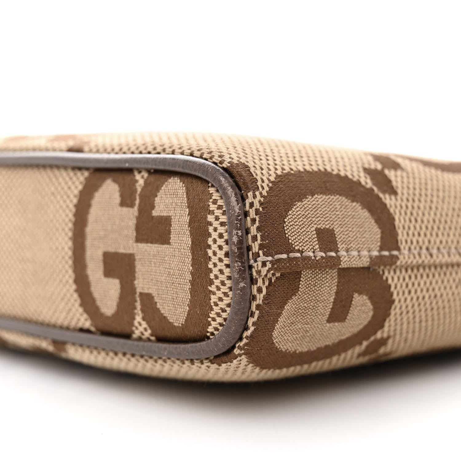 Gucci Monogram Jumbo GG Textured Dollar Calfskin Web Wristlet Messenger Bag Camel Ebony New Acero 10 of 14