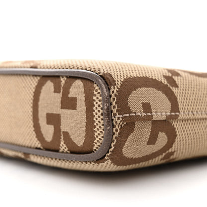 Gucci Monogram Jumbo GG Textured Dollar Calfskin Web Wristlet Messenger Bag Camel Ebony New Acero 10 of 14