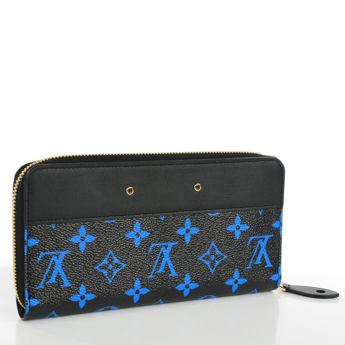 Calfskin Colored Monogram Zippy Wallet Blue Black