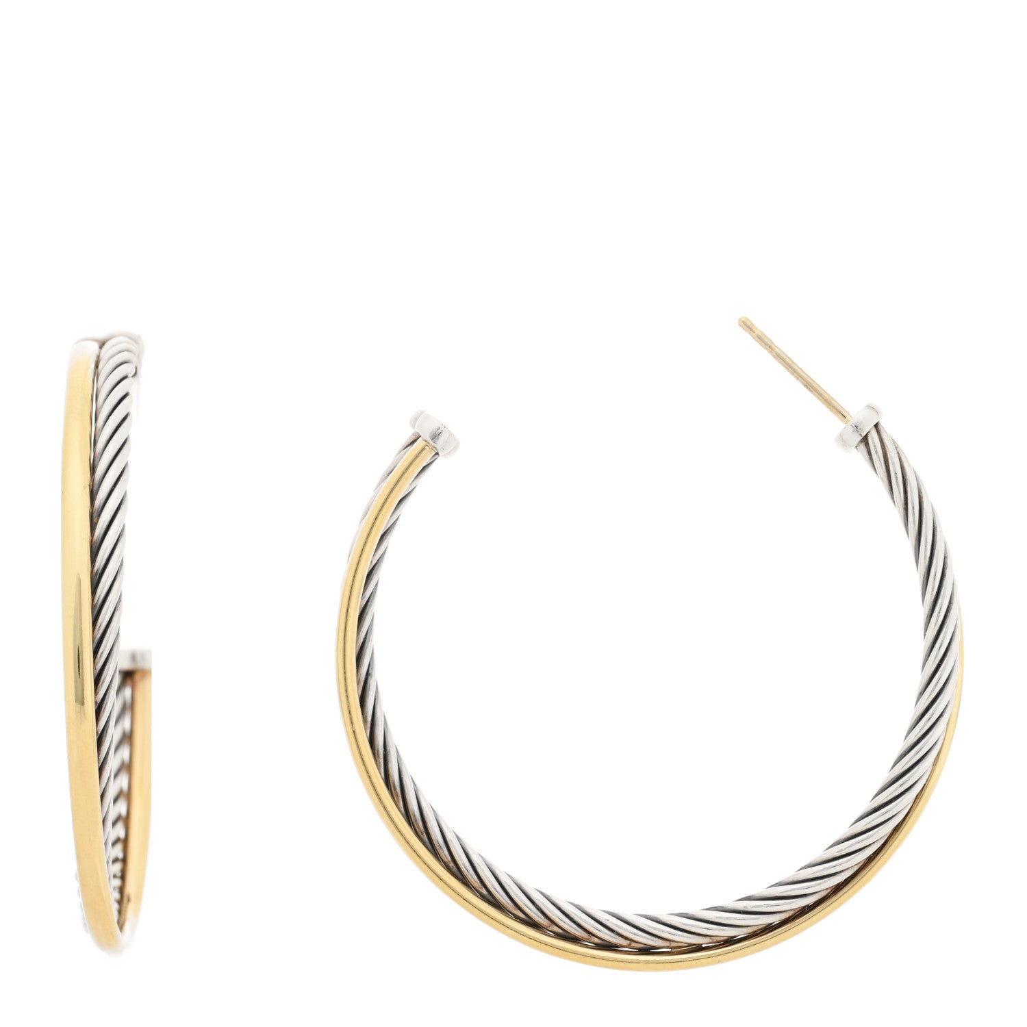 David Yurman Sterling Silver 18K Yellow Gold 44mm Extra Large Crossover Cable Hoop Earrings 1 of 4