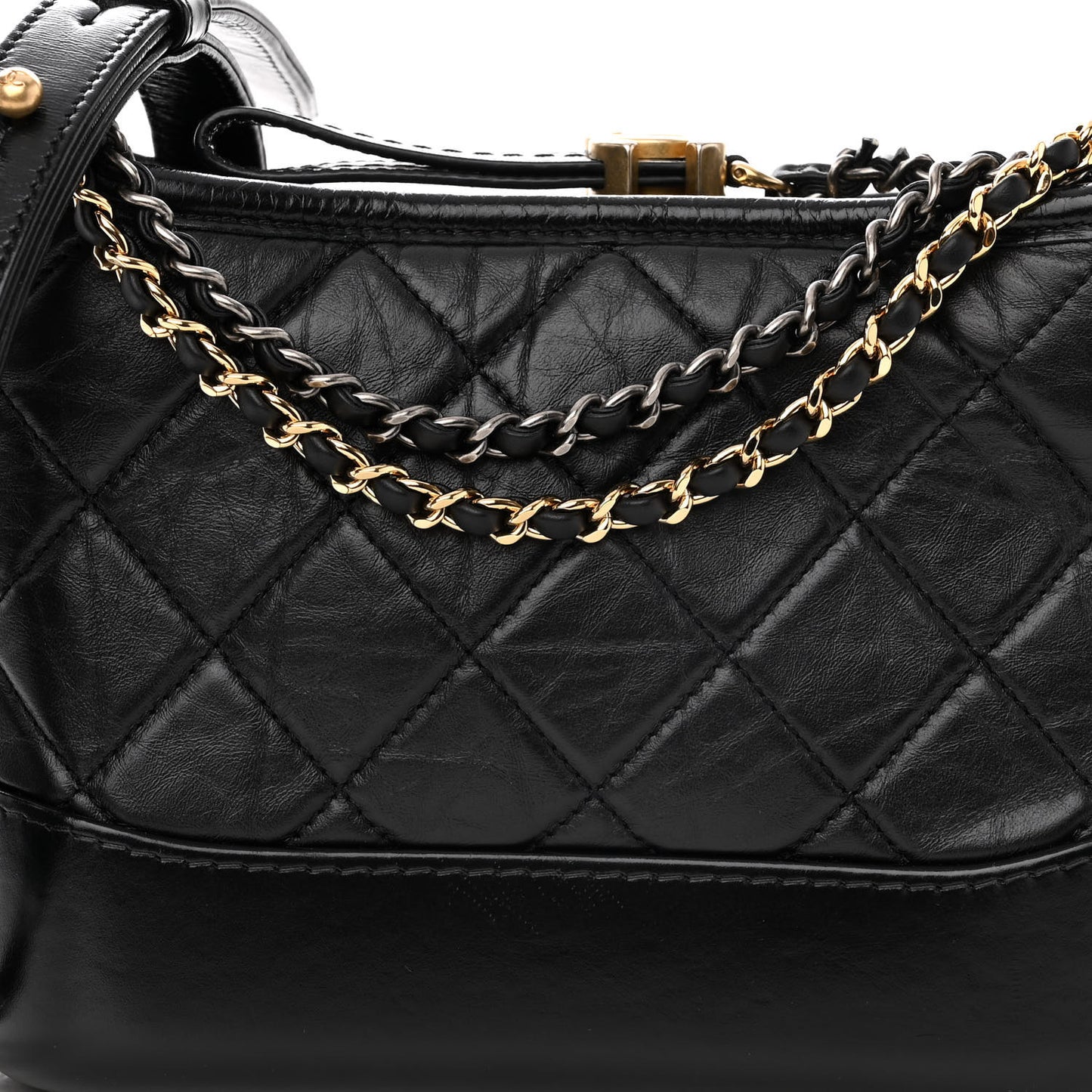 Aged Calfskin Quilted Small Gabrielle Hobo Black