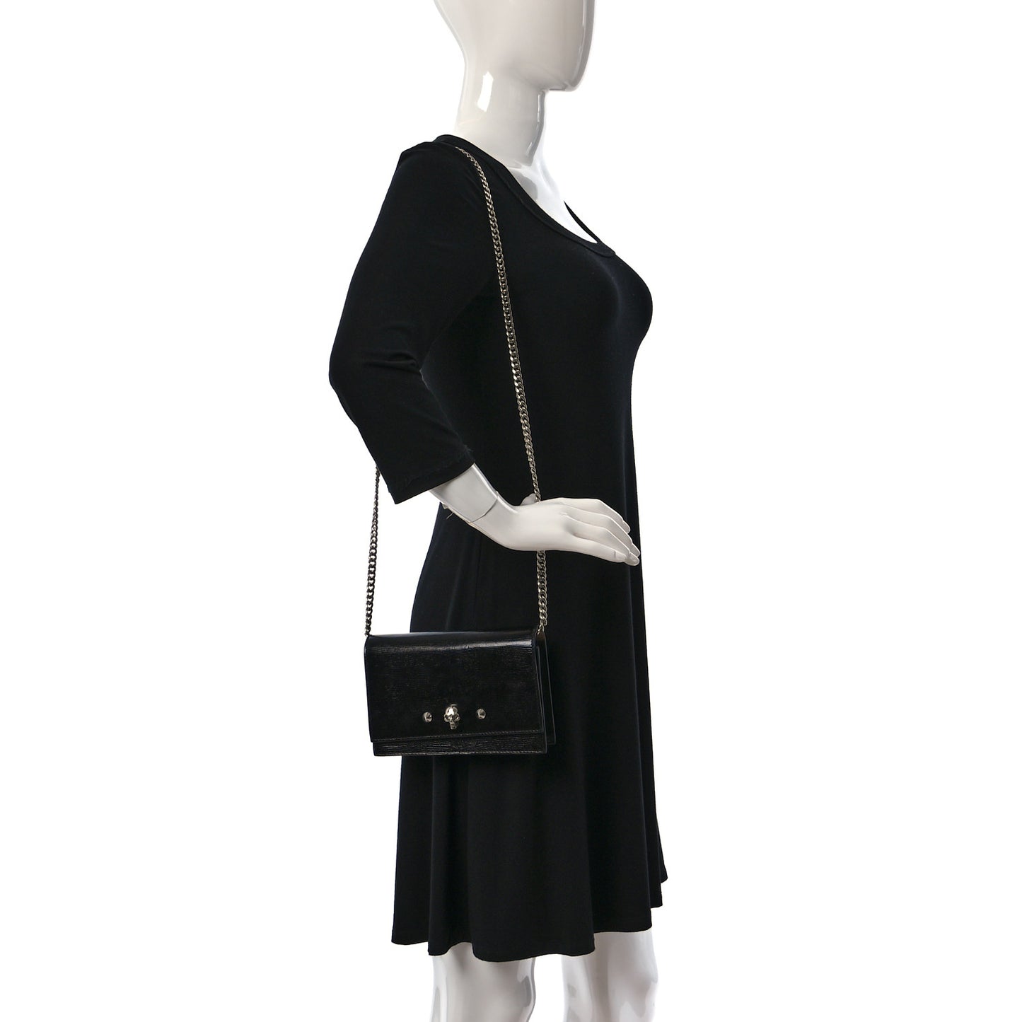 Calfskin Lizard Embossed Skull Crossbody Black