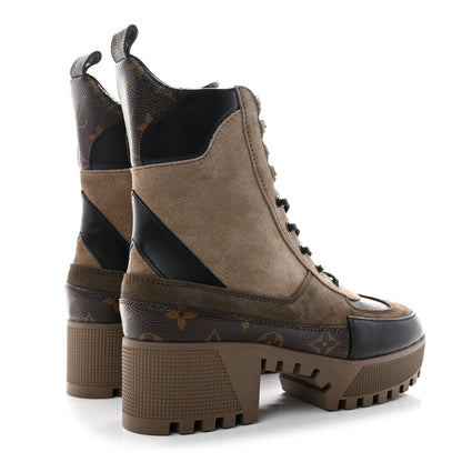 Louis Vuitton Suede Calfskin Monogram Laureate Platform Desert Boots 37 Taupe 4 of 11