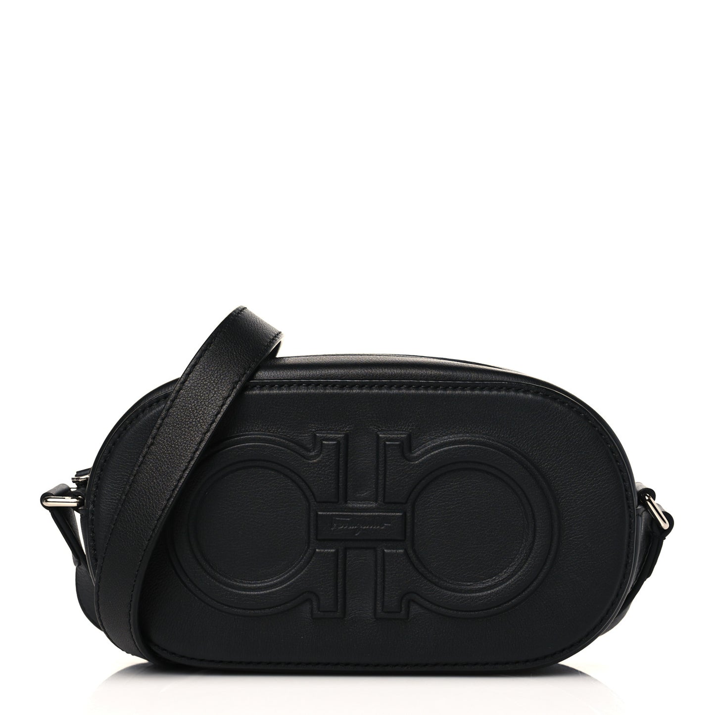 Calfskin Double Gancio Crossbody Bag Black