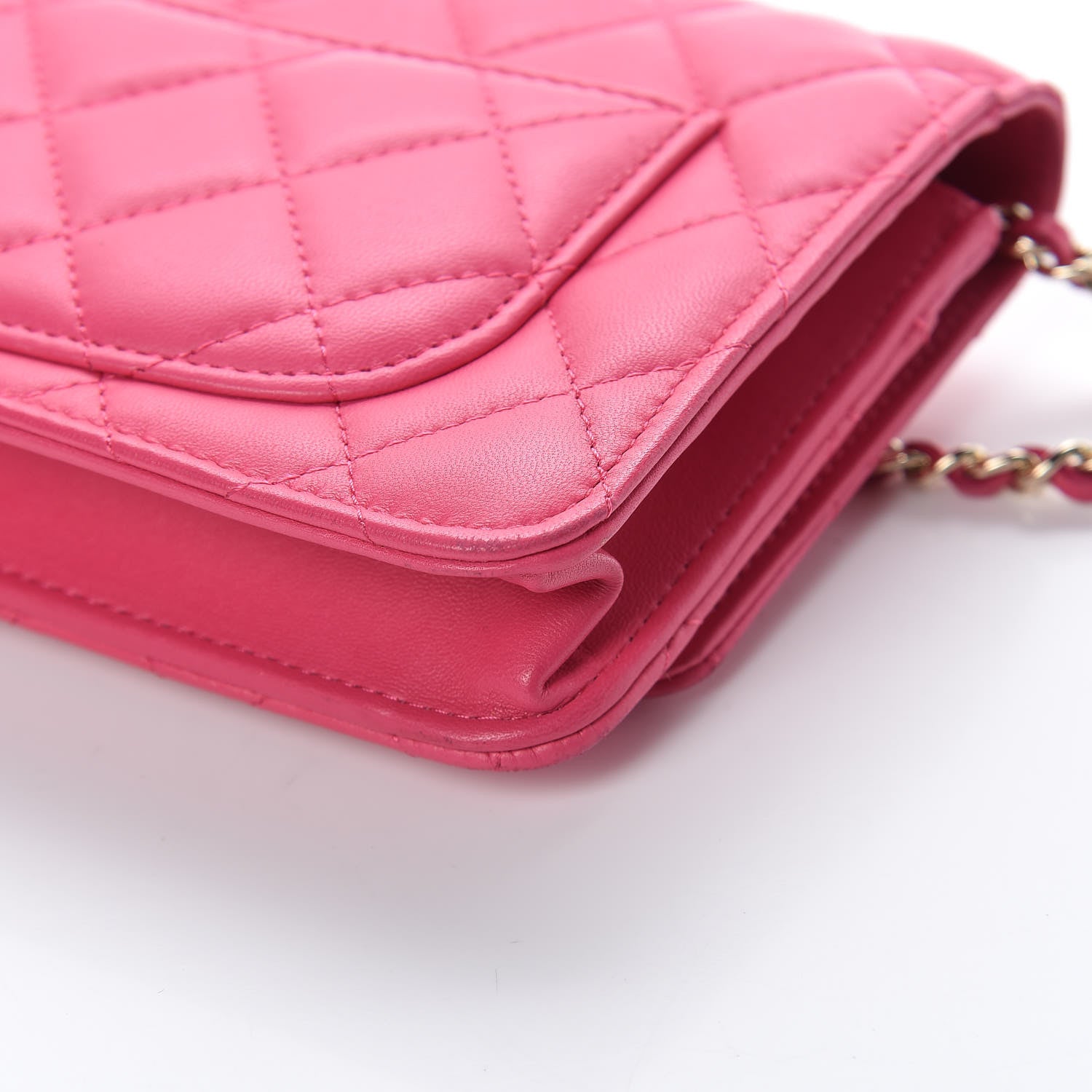 Chanel Lambskin Quilted Wallet On Chain WOC Dark Pink 13 of 17