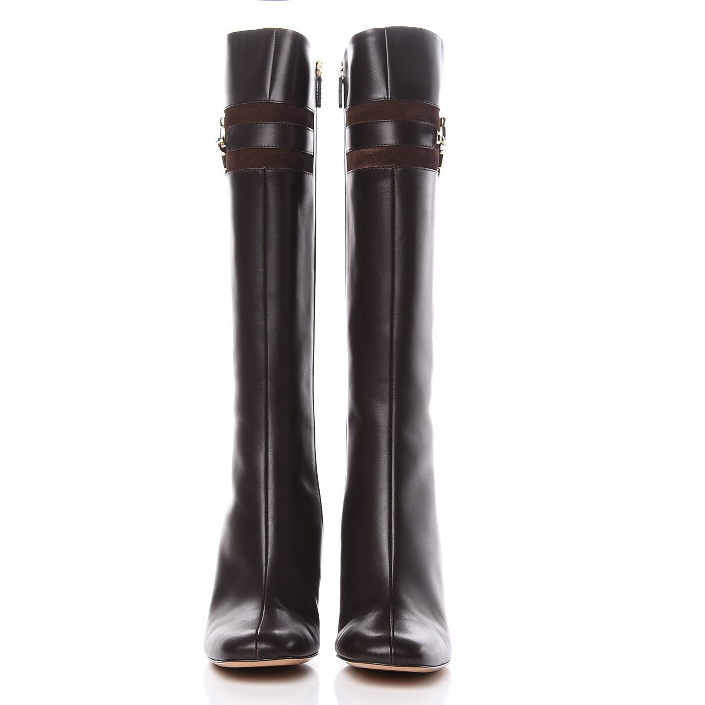 Calfskin Suede Horsebit Knee High Boots 40.5 Brown