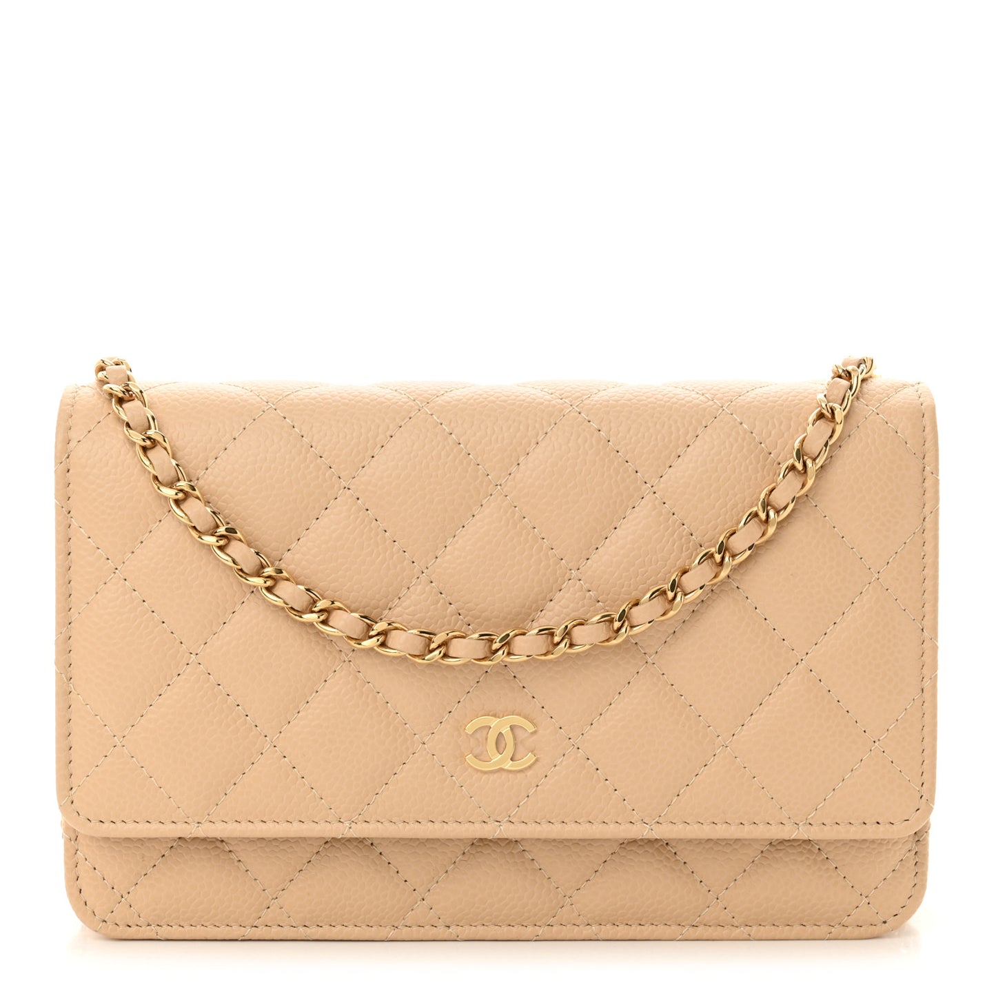 Caviar Quilted Wallet on Chain WOC Beige