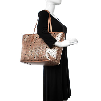 MCM Metallic Visetos Medium Anya Shopper Tote Champagne Gold 2 of 9