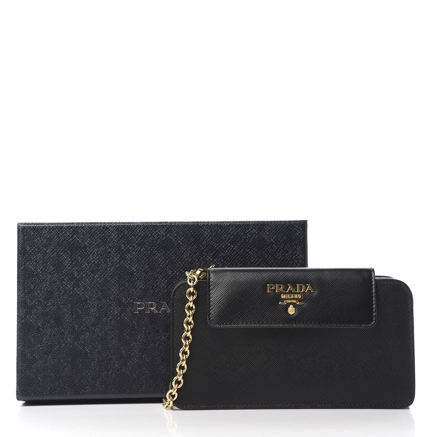 Saffiano Metal Oro Chain Wallet Black