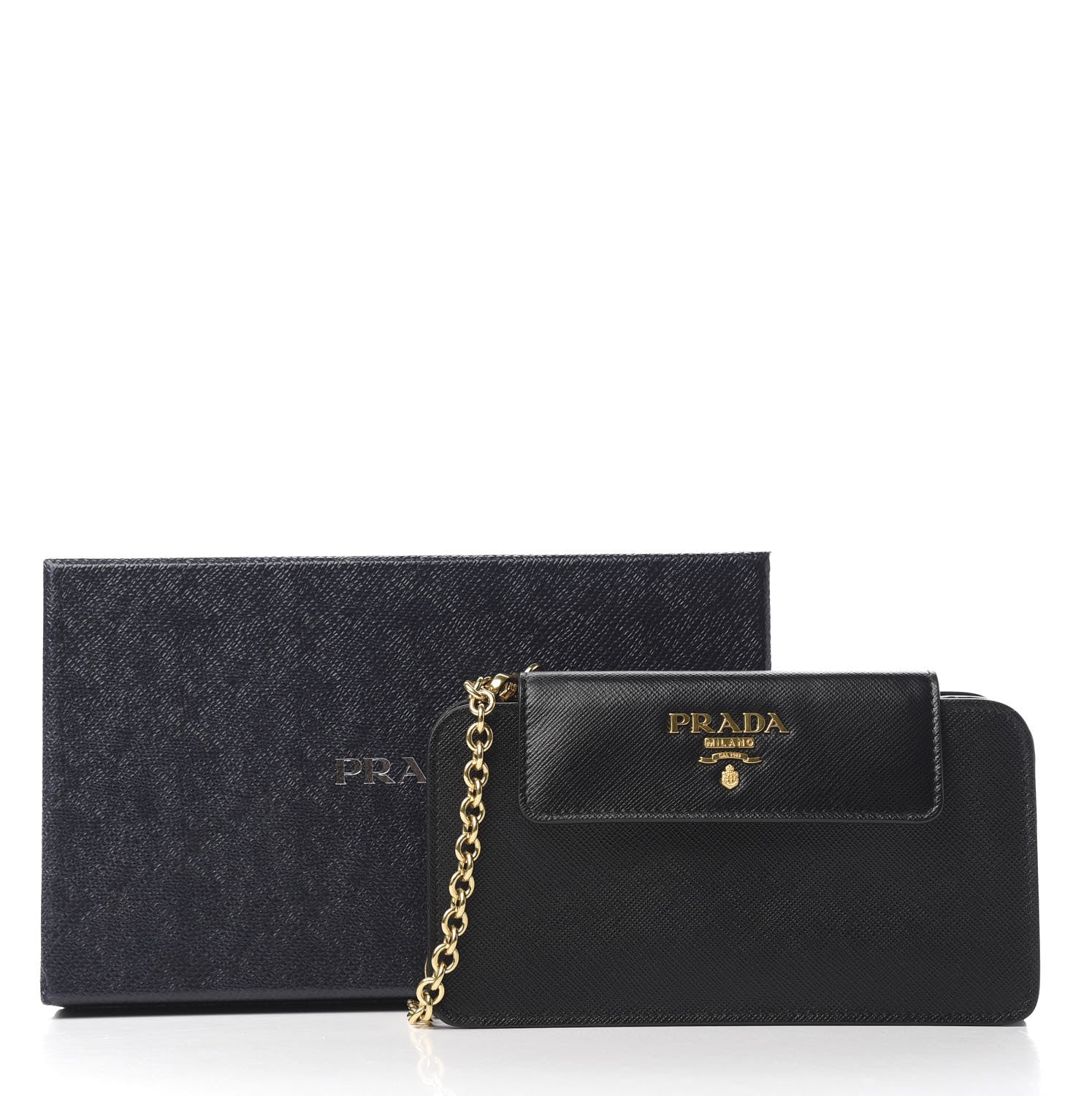 Prada Saffiano Metal Oro Chain Wallet Black 10 of 11