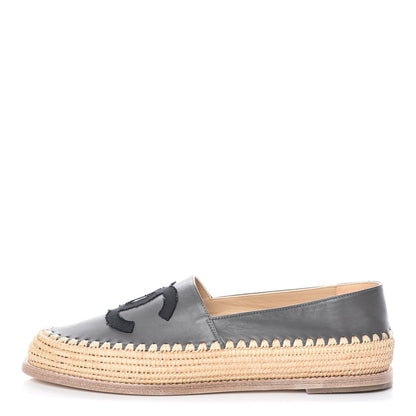 Chanel Lambskin Grosgrain CC Espadrilles 39 Grey Black 1 of 9