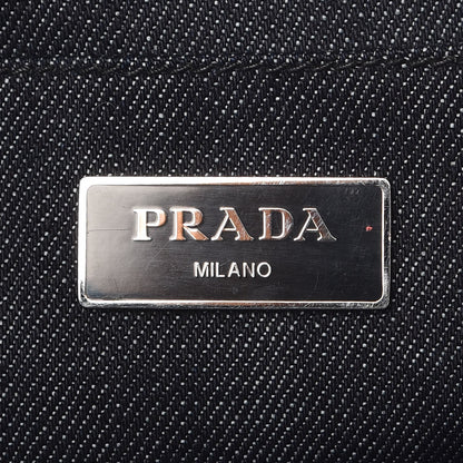 Prada Denim Crystal Studded Canapa Tote Black 6 of 9