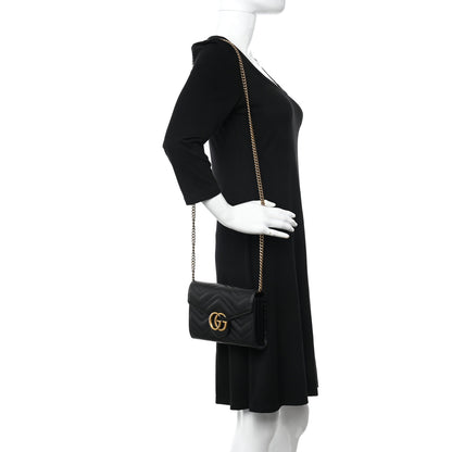 Gucci Calfskin Matelasse GG Marmont Chain Wallet Black 2 of 11