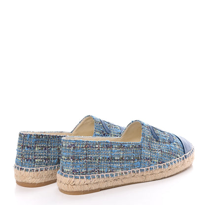Chanel Tweed Lambskin CC Espadrilles 38 Blue Green 4 of 9