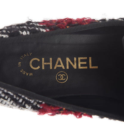 Chanel Tweed Cap Toe Loafers 38 Red Black 8 of 15