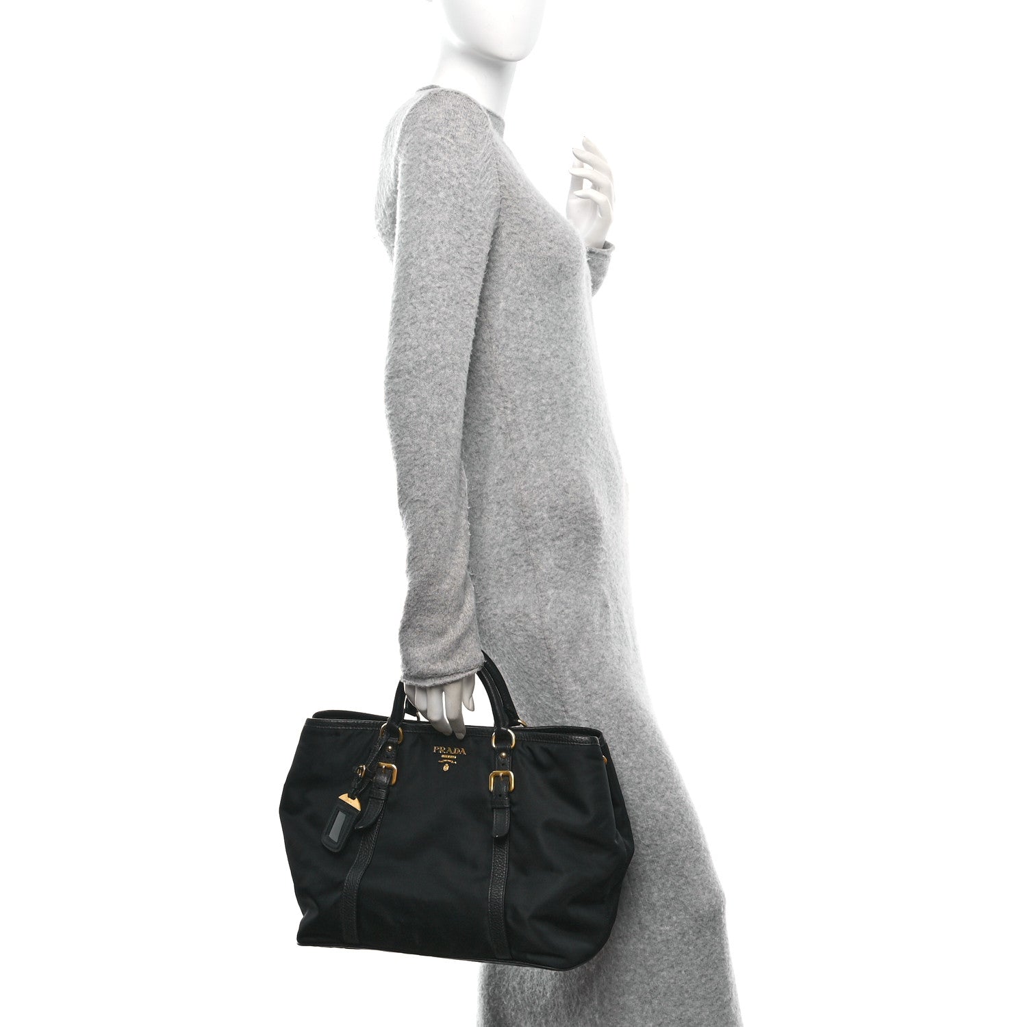 Prada Tessuto Nylon Soft Calf Small Tote Black 2 of 9