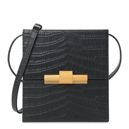 Bottega Veneta Calfskin Crocodile Embossed Daisey Box Clutch Black 1 of 9
