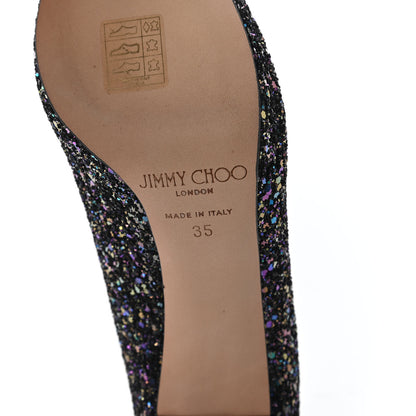 Jimmy Choo Coarse Glitter Crown 100 Peep Toe Platform Pumps 35 Petrol 6 of 8