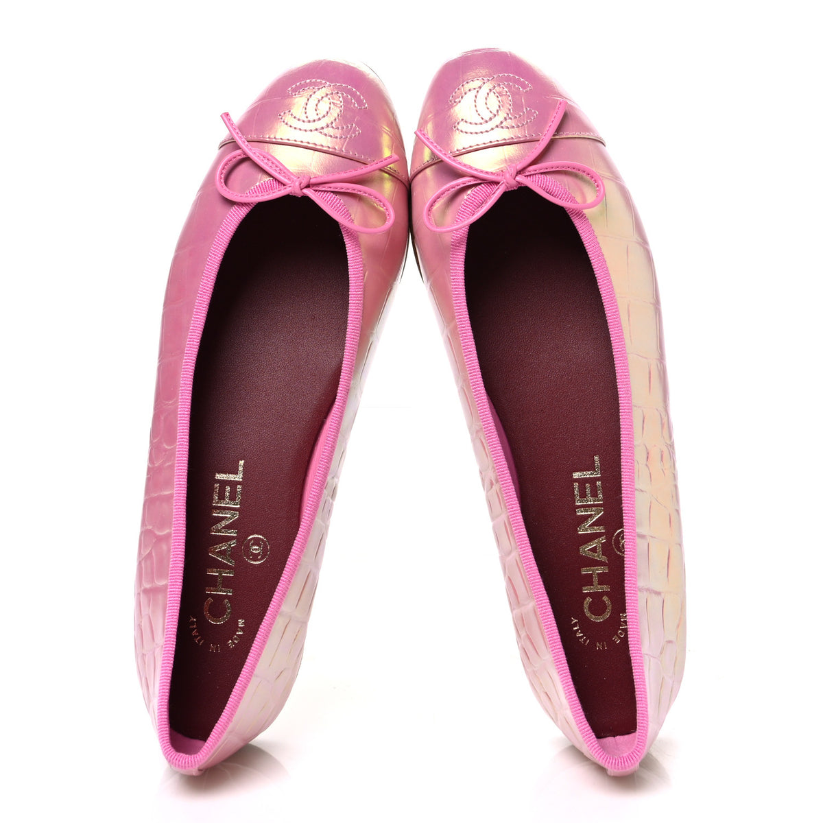 Chanel Iridescent Calfskin Crocodile Embossed Ballerina Flats 36.5 Pink 2 of 11