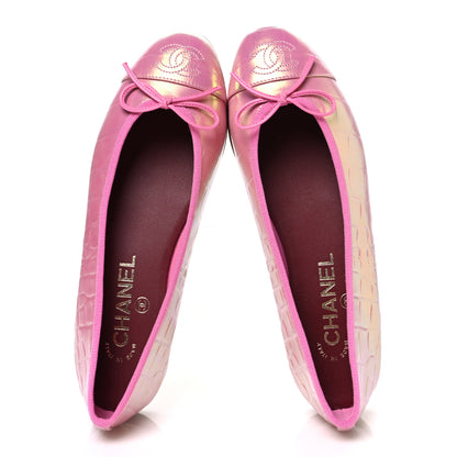 Chanel Iridescent Calfskin Crocodile Embossed Ballerina Flats 36.5 Pink 2 of 11