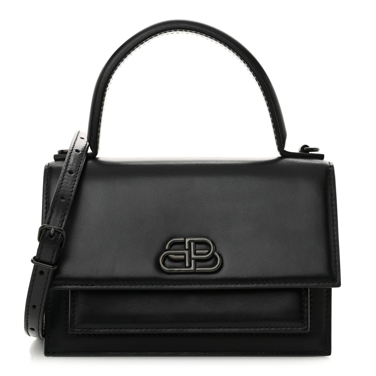 Box Calfskin Monochrome XS Sharp Top Handle Bag Black