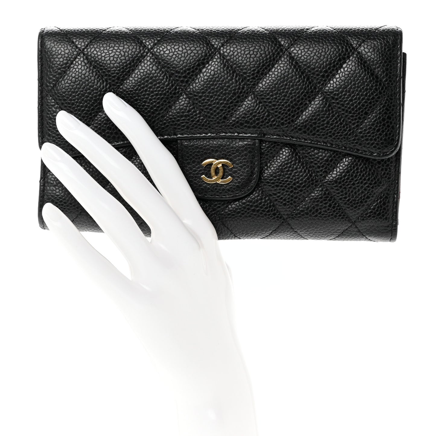 Caviar Quilted Long Flap Wallet Black