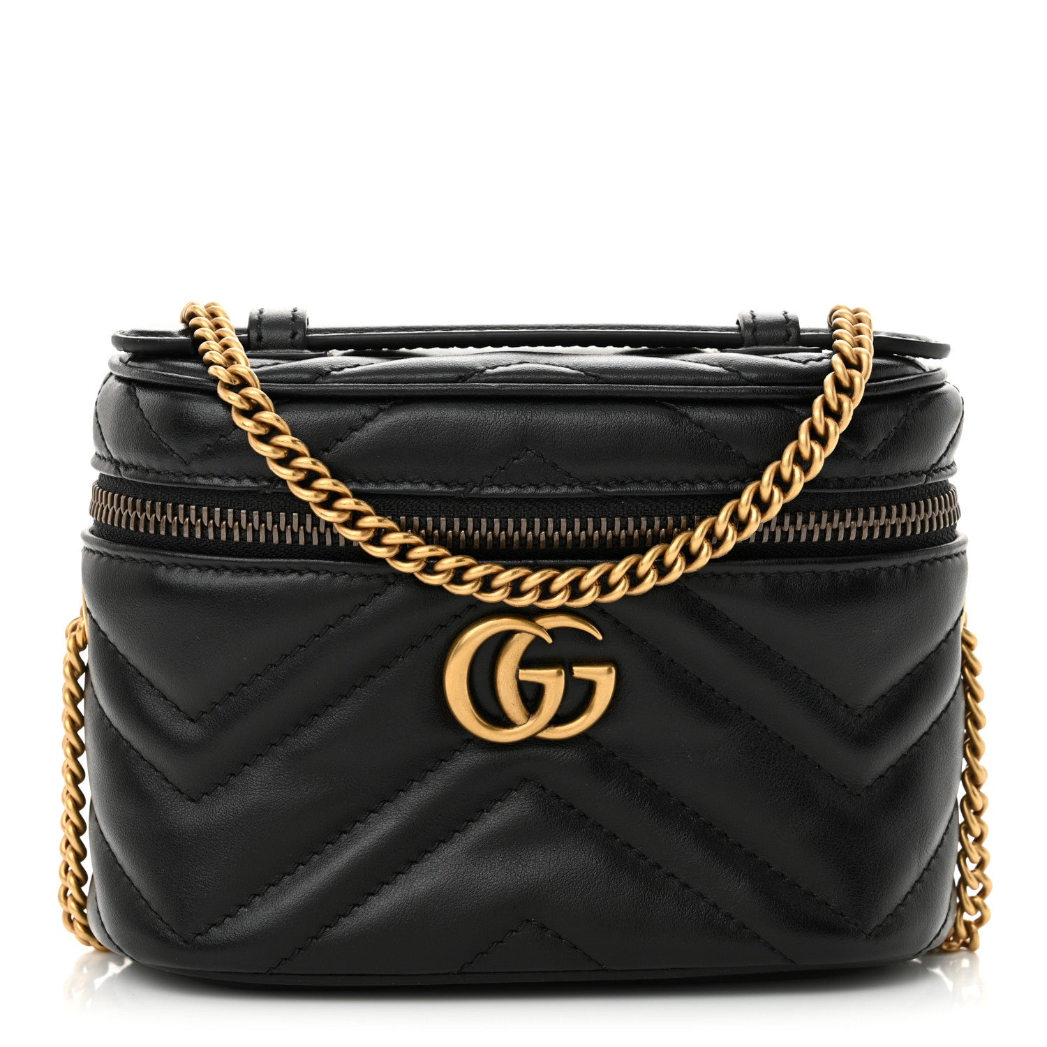 Gucci Calfskin Matelasse Chevron Mini GG Marmont Top Handle Bag Black 1 of 11