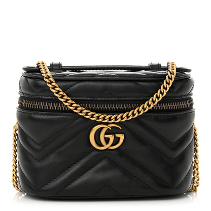 Gucci Calfskin Matelasse Chevron Mini GG Marmont Top Handle Bag Black 1 of 11