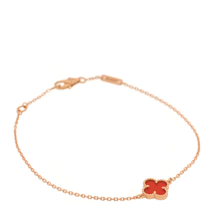 Van Cleef & Arpels 18K Rose Gold Carnelian Sweet Alhambra Bracelet 1 of 6