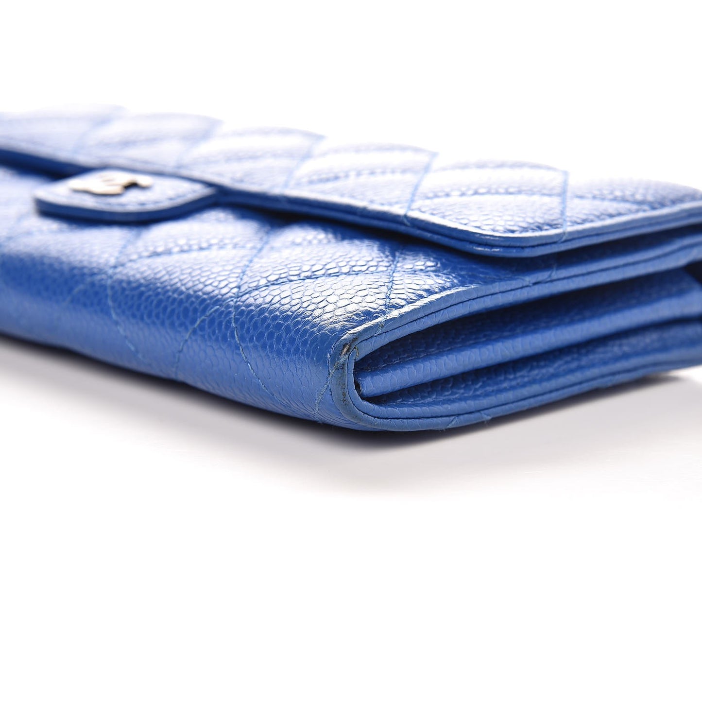 Caviar Quilted Large Gusset Flap Wallet Blue