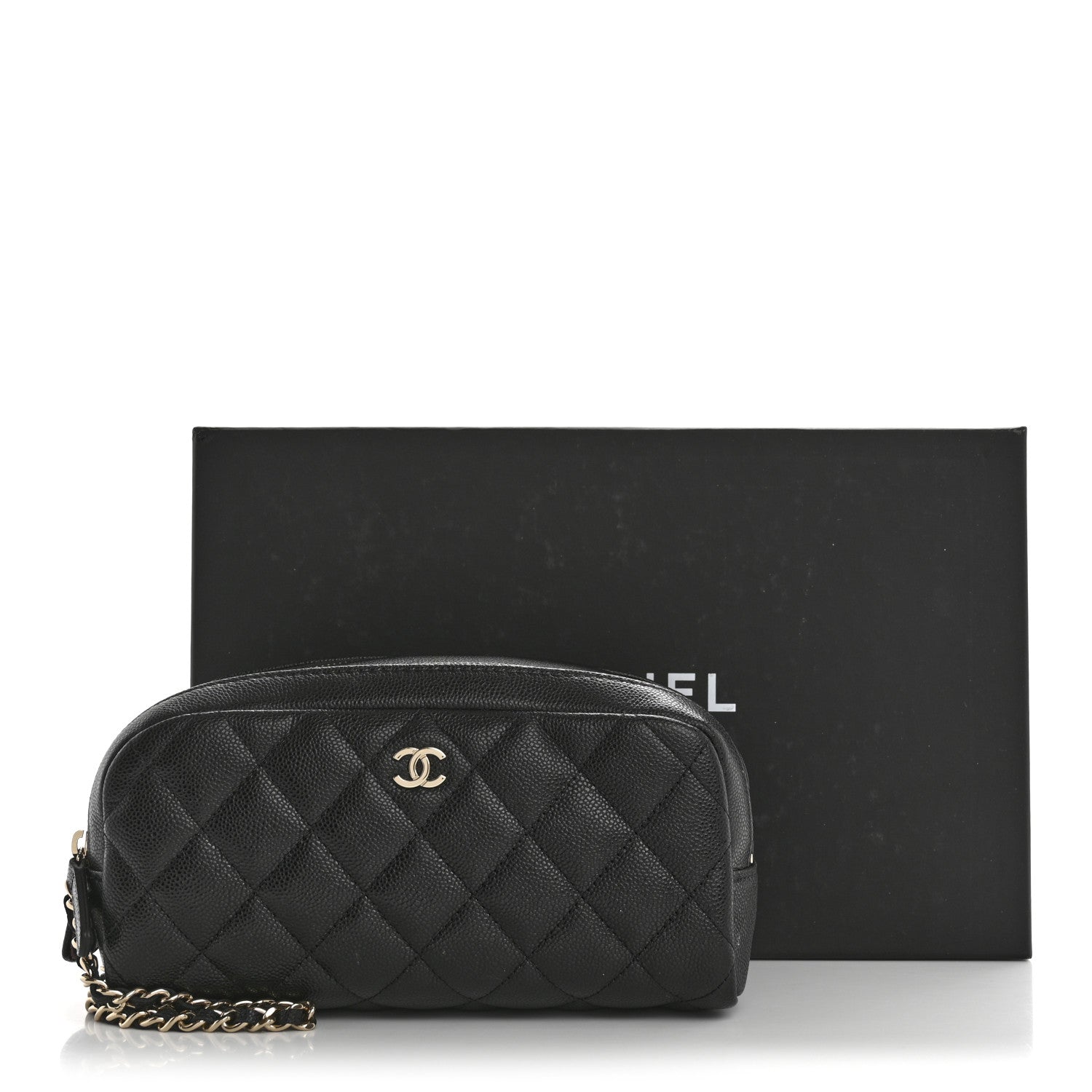 Chanel Caviar Quilted Toiletry Case With Chain Black 1744111