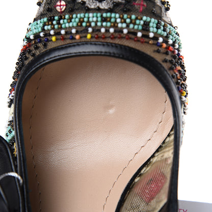 Christian Dior Embroidered Calfskin Beaded Sweet D Sling-Back Pumps 39 Black Turquoise 11 of 12