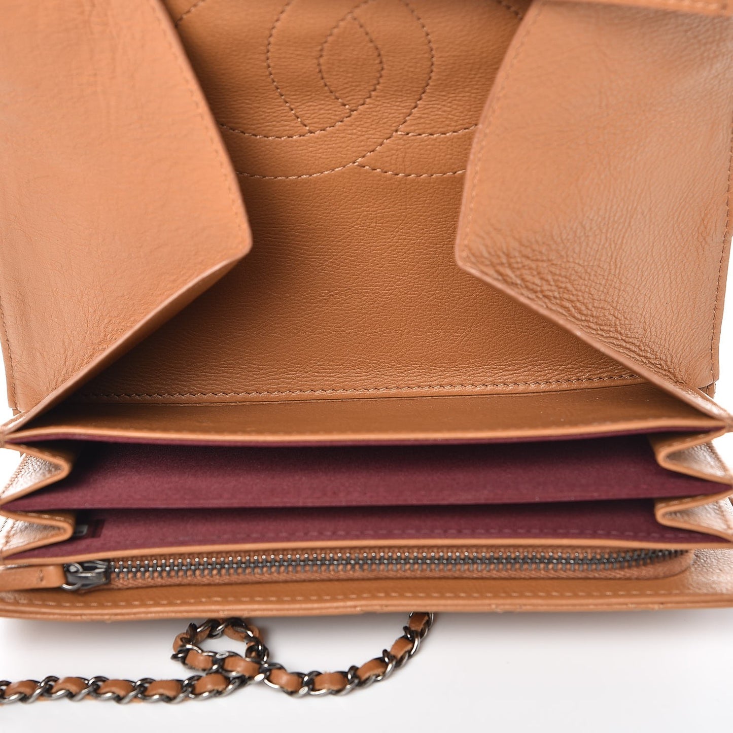 Calfskin Quilted CC Waiter Clutch Clutch With Chain Brown