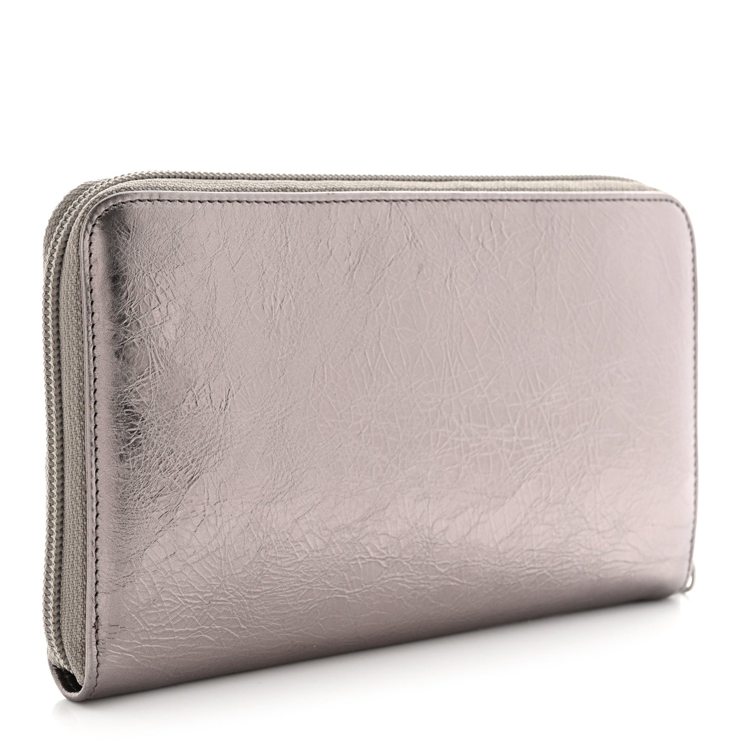 Metallic Aged Calfskin CC Bow Wallet Silver