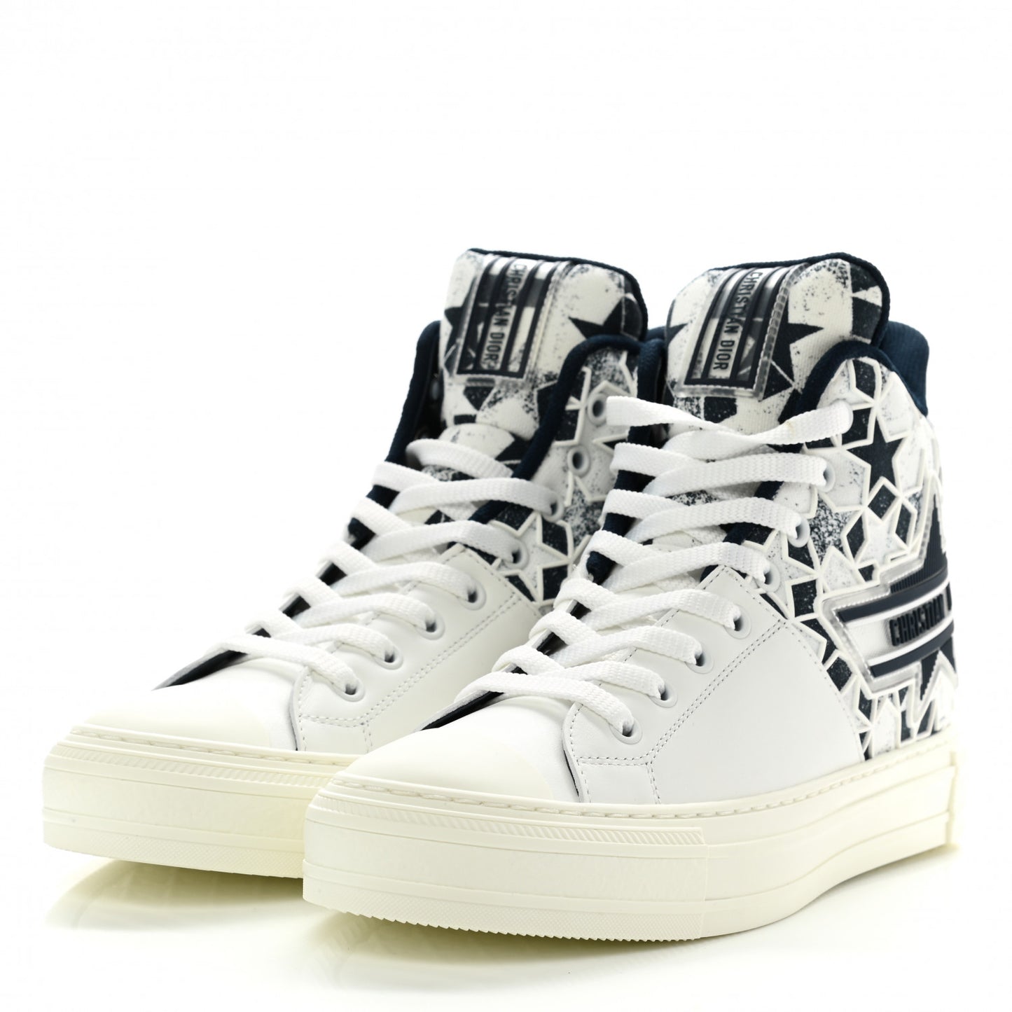 Canvas Embroidered Womens Walk'n' Dior Star High Top Sneakers 39 White Navy