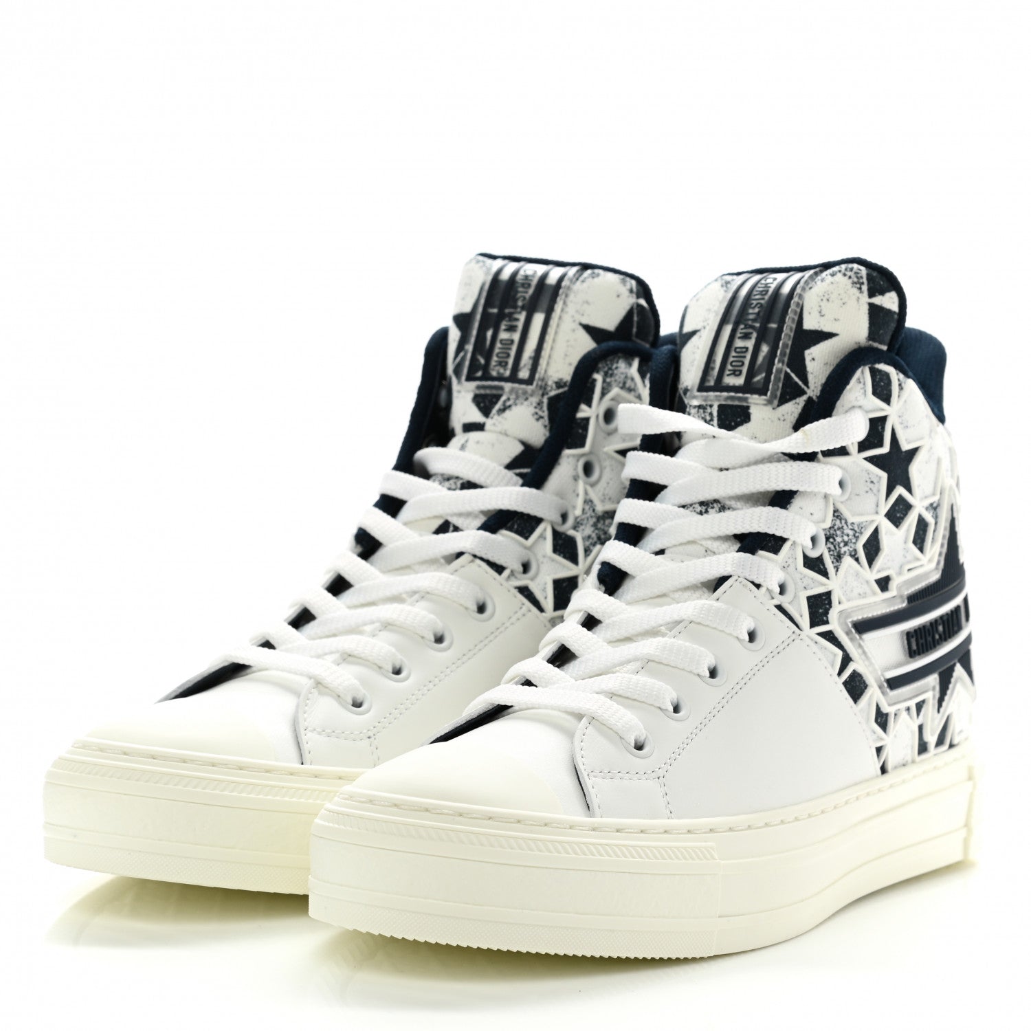 Christian Dior Canvas Embroidered Womens Walk'n' Dior Star High Top Sneakers 39 White Navy 3 of 9