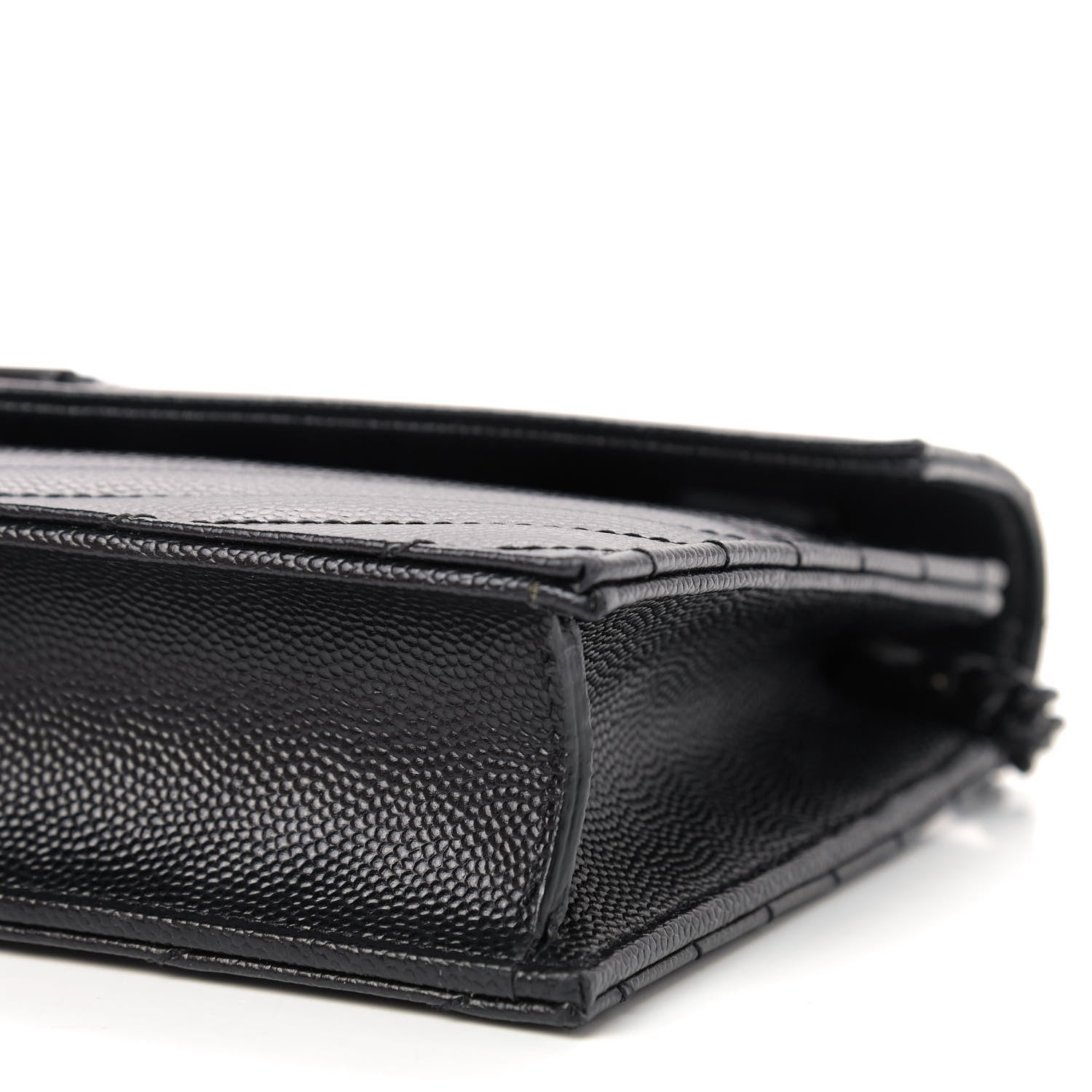 Saint Laurent Grain De Poudre Matelasse Chevron Monogram Envelope Chain Wallet Black 6 of 8