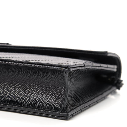 Saint Laurent Grain De Poudre Matelasse Chevron Monogram Envelope Chain Wallet Black 6 of 8