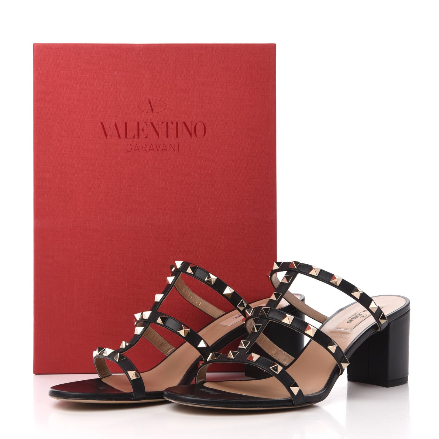 Calfskin Rockstud 60mm Caged Slide Sandals 41 Black