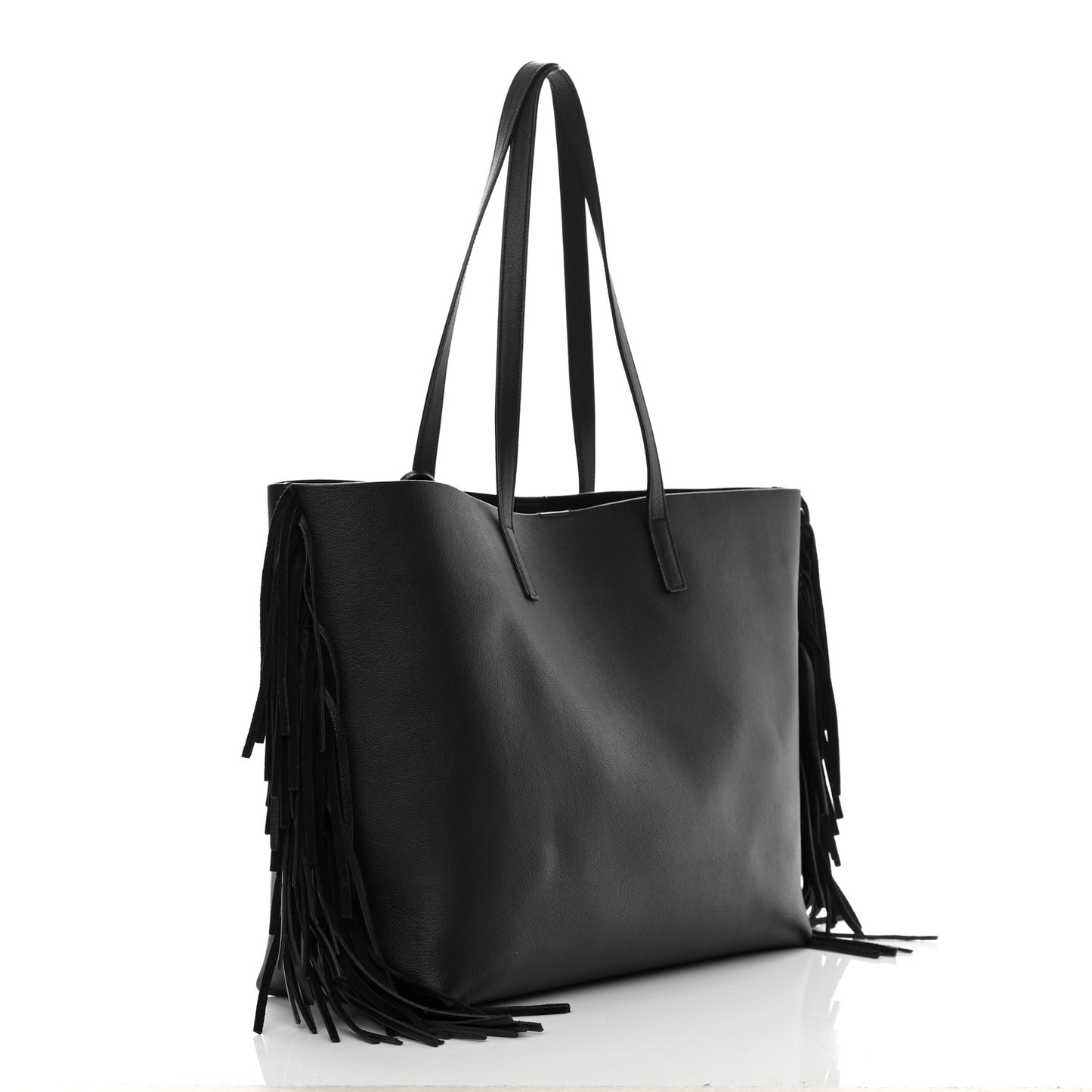 Calfskin Large Fringe Shopping Tote Black
