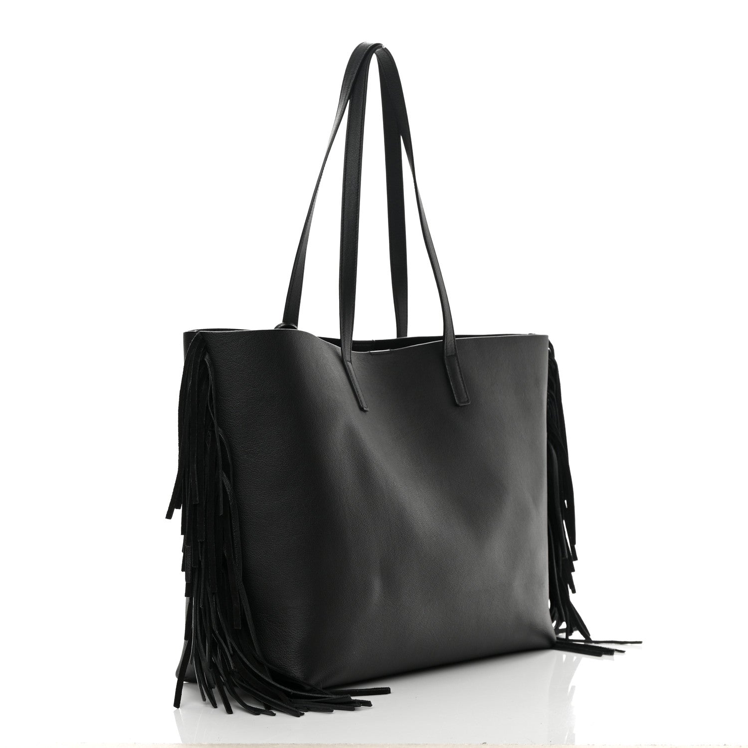 Saint Laurent Calfskin Large Fringe Shopping Tote Black 4 of 12